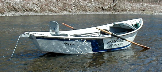Jerry Hadden's drift boat anchored in the river